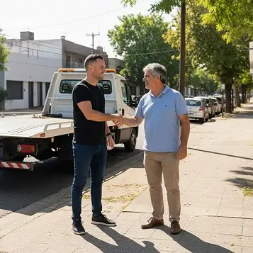 Chofer de Grúa Mendoza saludando a un cliente