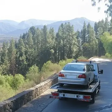 Grúa remolvando auto gris por el camino del Cerro de la Gloria en Mendoza