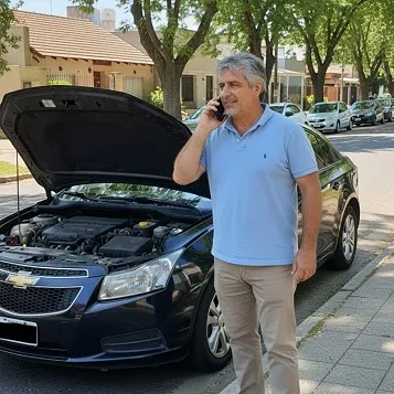Hombre llamando a una grúa para el auto