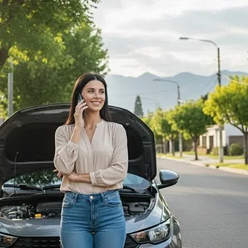 Mujer llamando a una grúa para el auto